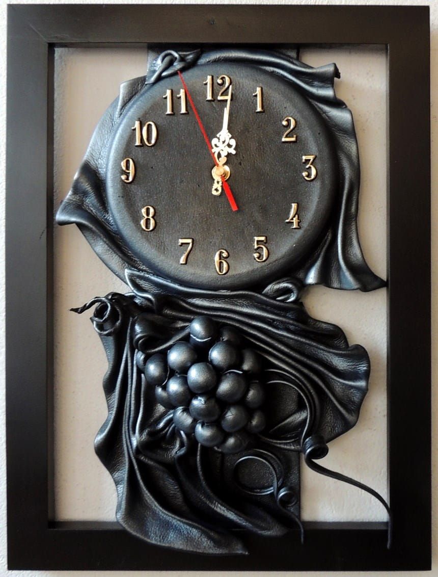 Oryginalny zegar ścienny do salonu, czarno-srebrne winogrono + GRAWER