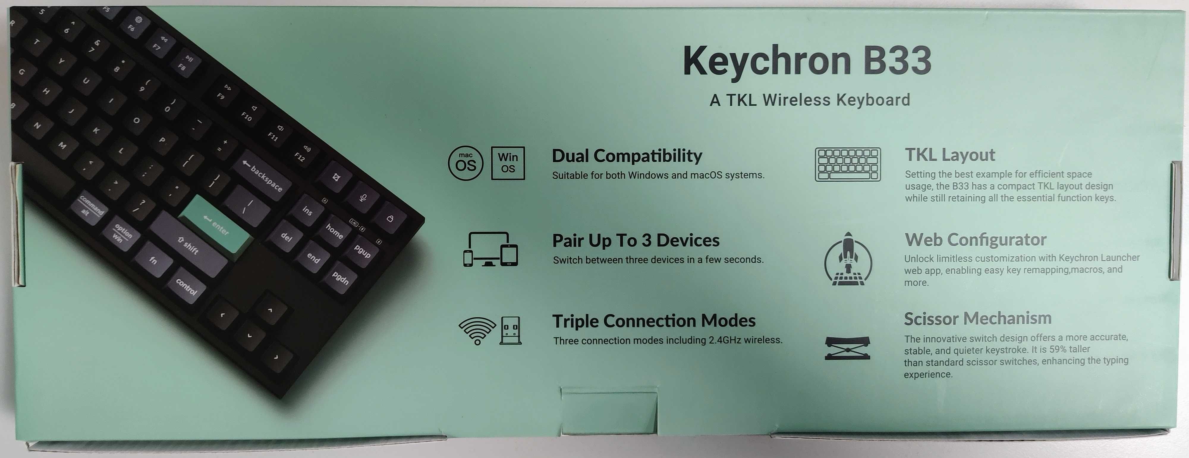 Бездротова повнопрофільна ножична клавіатура для роботи Keychron B33