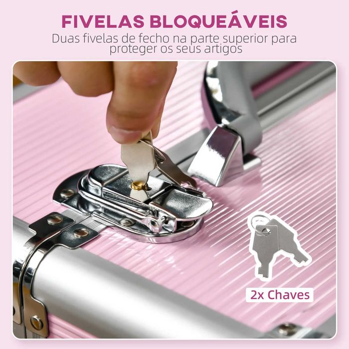 Mala de Maquilhagem Profissional com Rodas Rosa