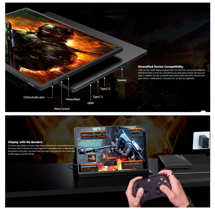 Портативний ігровий монітор UPERFECT UGame C2 Pro 16'' 2K 144Hz IPS