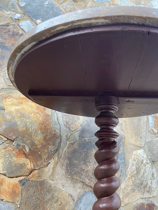 Mesa Pé de Galo Madeira entalhada Mármore Antiga 59 cm