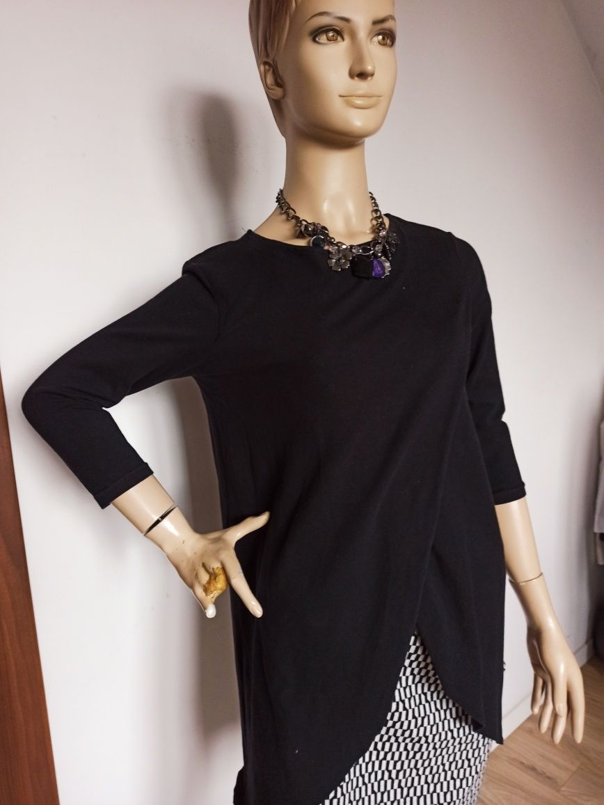 Sg Czarna tunika 36 , S bluzka damska asymetryczna  z ogonami 36 , S