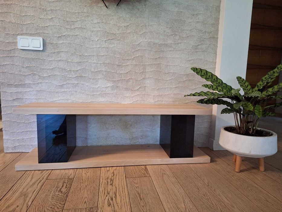 Szafka rtv ,,nowy york", lite drewno dębowe + szklane tworzywo