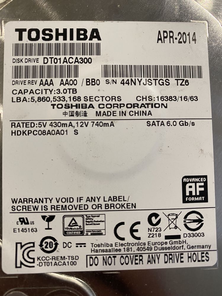 Жесткий диск 3TB TOSHIBA DTO1 ACA300 (SATA)