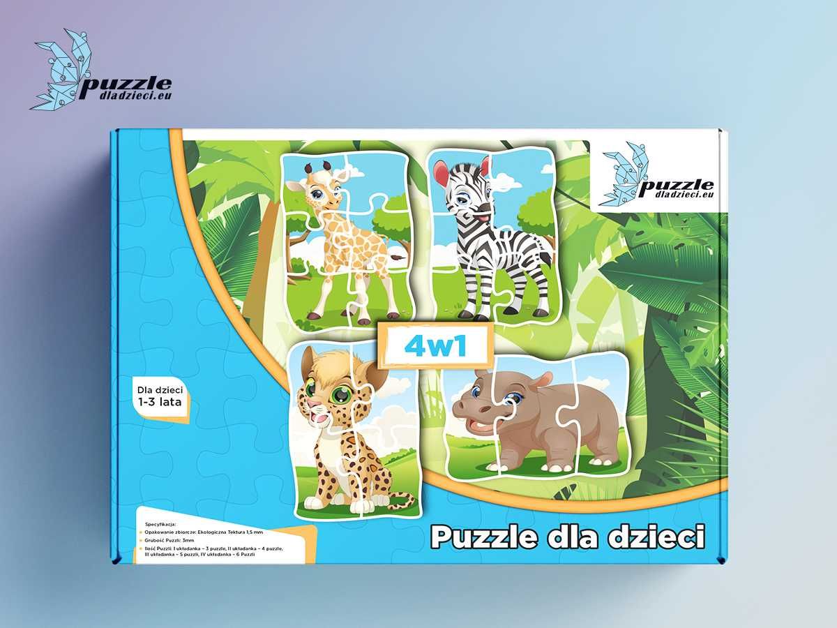 Progresywne Puzzle dla dzieci zestaw trzech opakowań