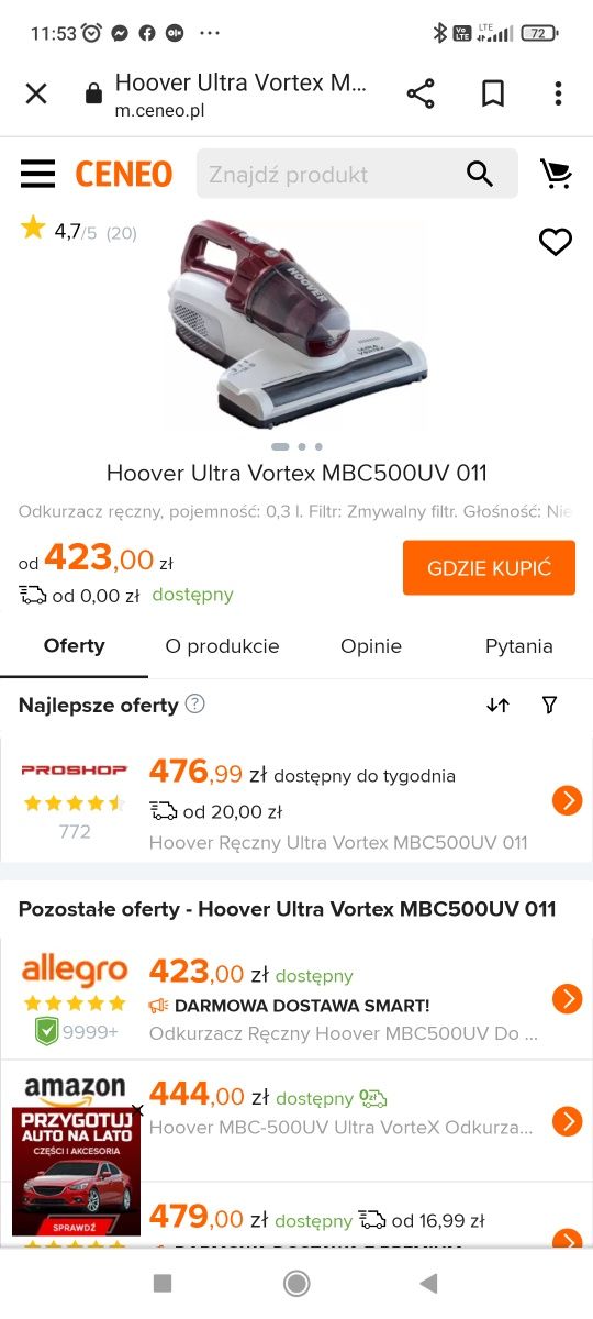 Hoover ultra Vortex mbc500uv 011 odkurzacz