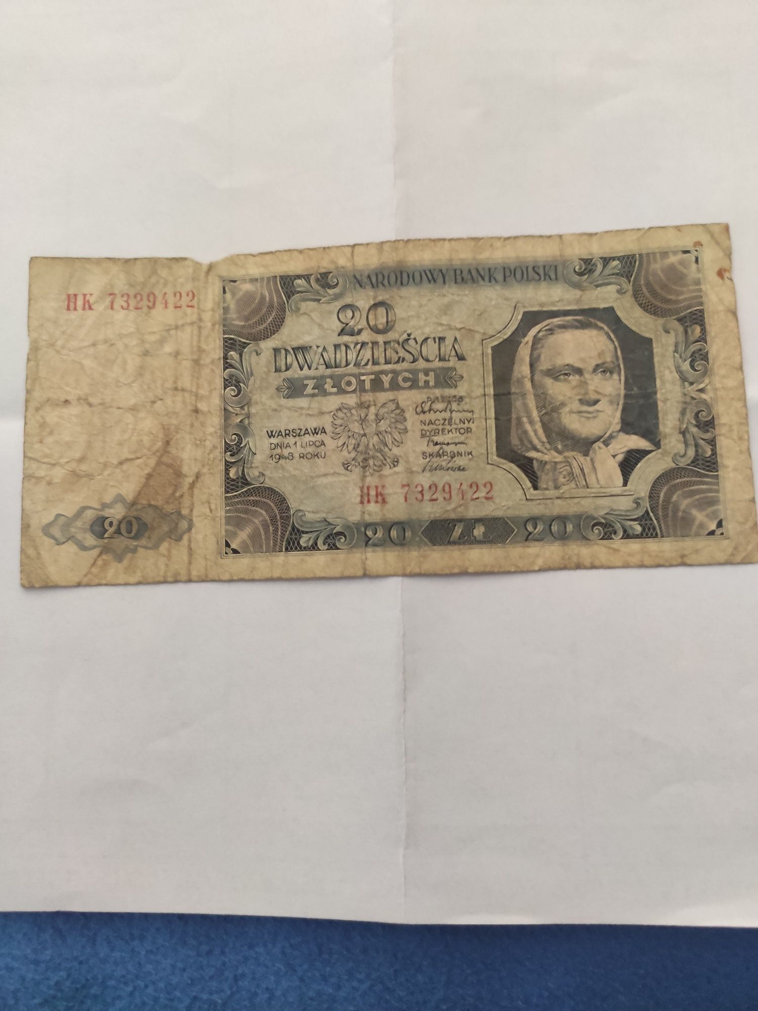 Banknot 20 złotych PRL 1948 - chlopka