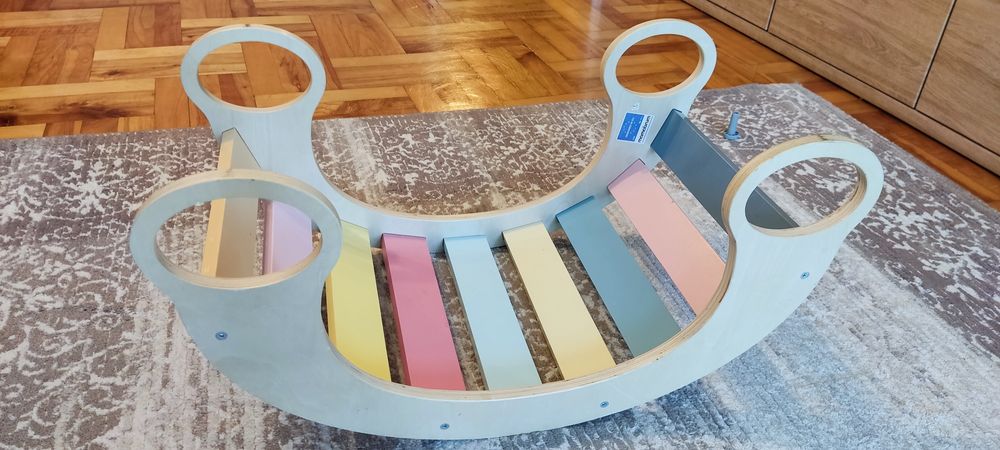 Drewniany bujak wielofunkcyjny 2w1 - huśtawka, bujaczek, równoważnia,