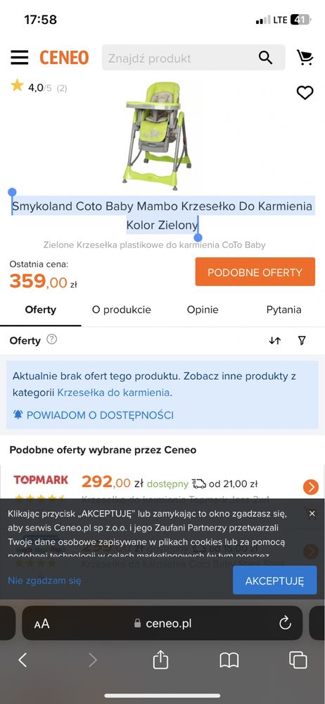 Smykoland Coto Baby Mambo Krzesełko Do Karmienia