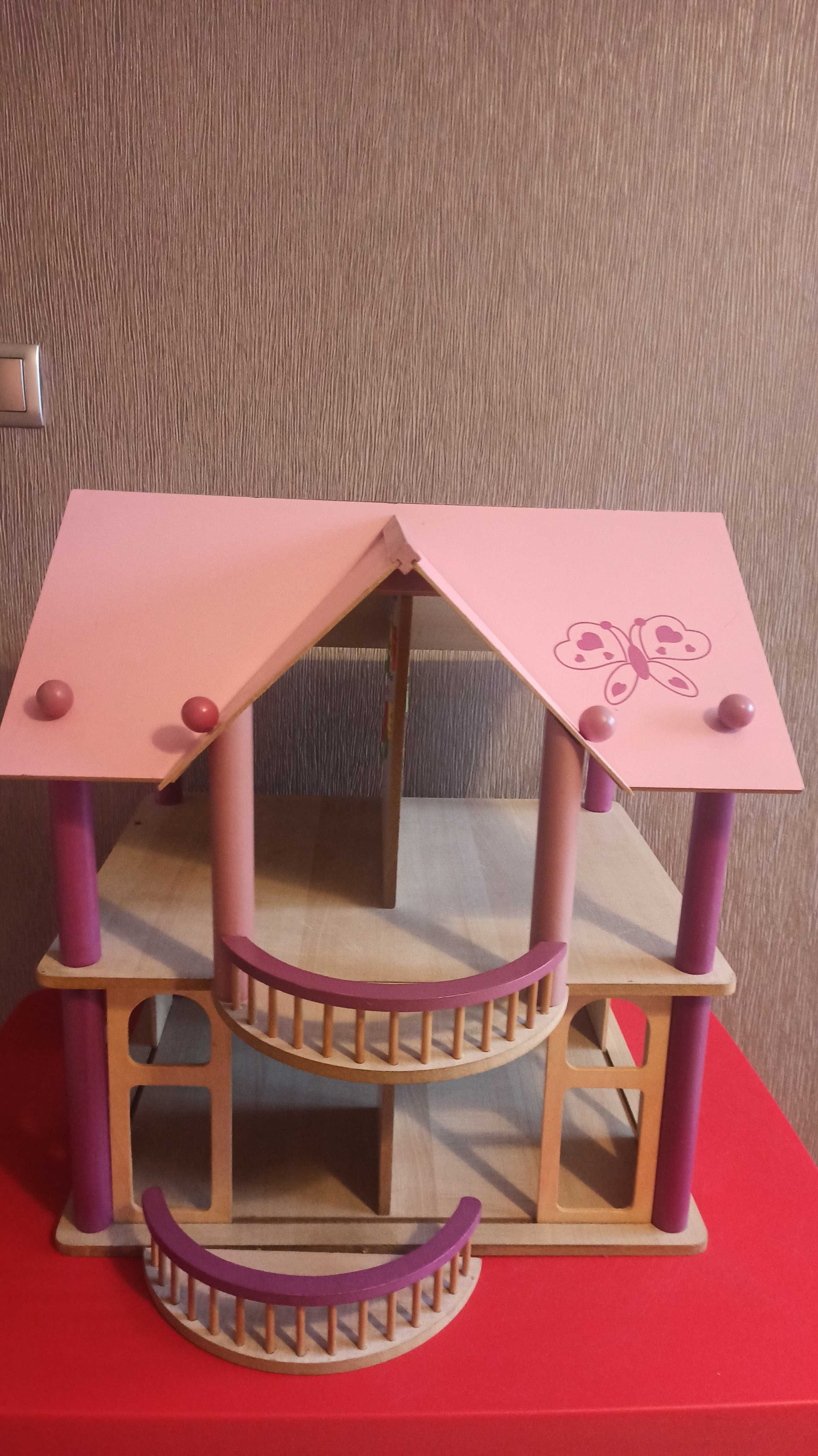 Drewniany domek dla lalek stolik+ krzesełko gratis