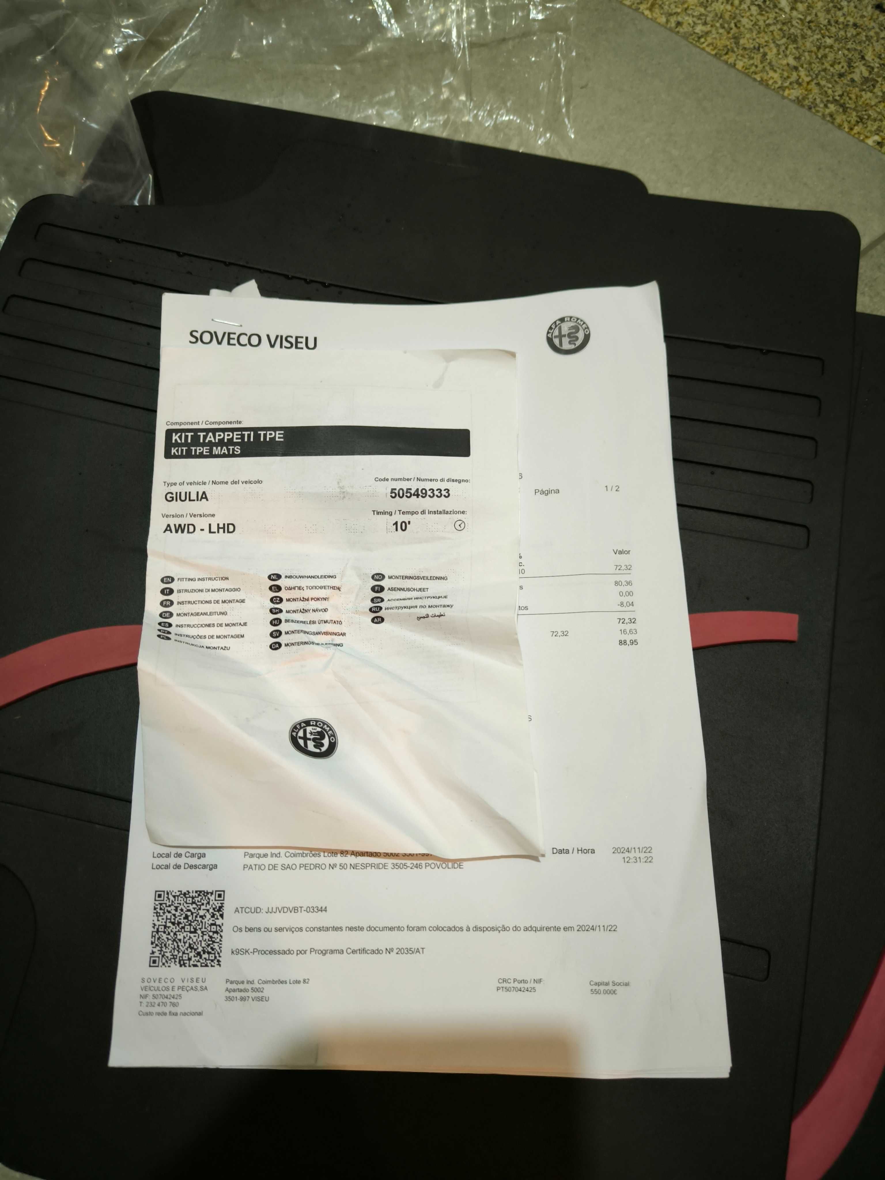 Tapetes de borracha Alfa Romeo Giulia