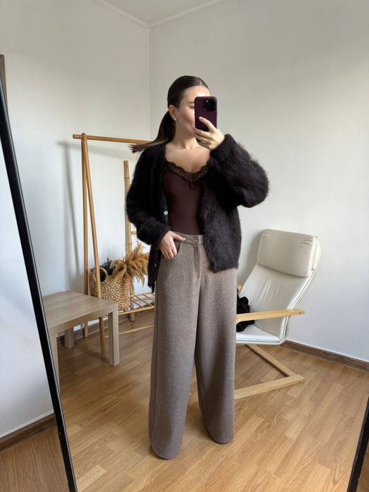 Брюки теплі палаццо шикарні мокко кольору, в складі шерсть