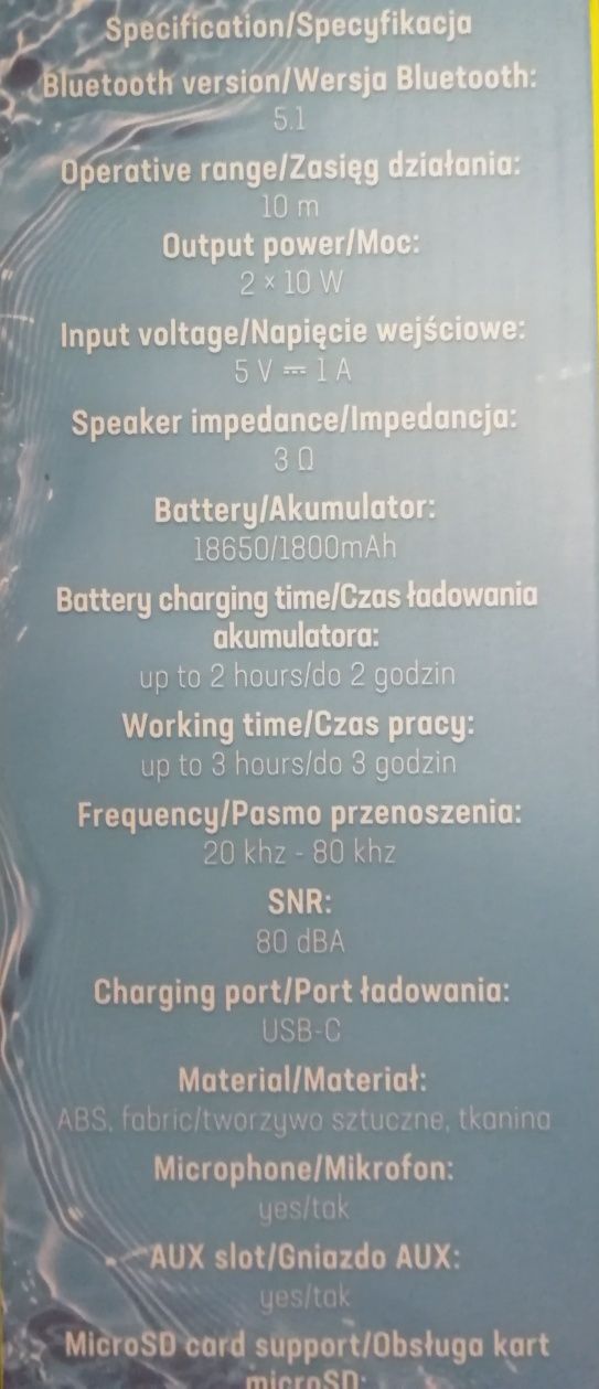 Głośnik bluetooth RGB 2x10w nowy.