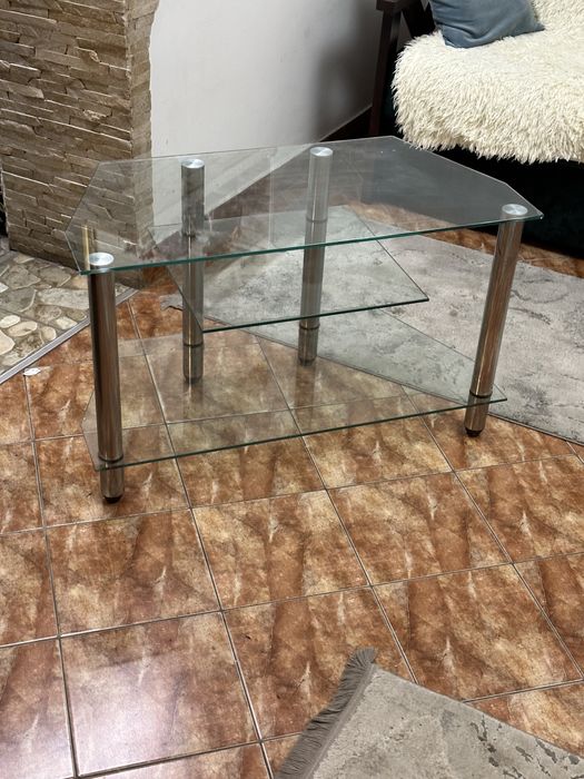 Тумба полка для ТВ скляна металева скло полиця для телевізора самовиві