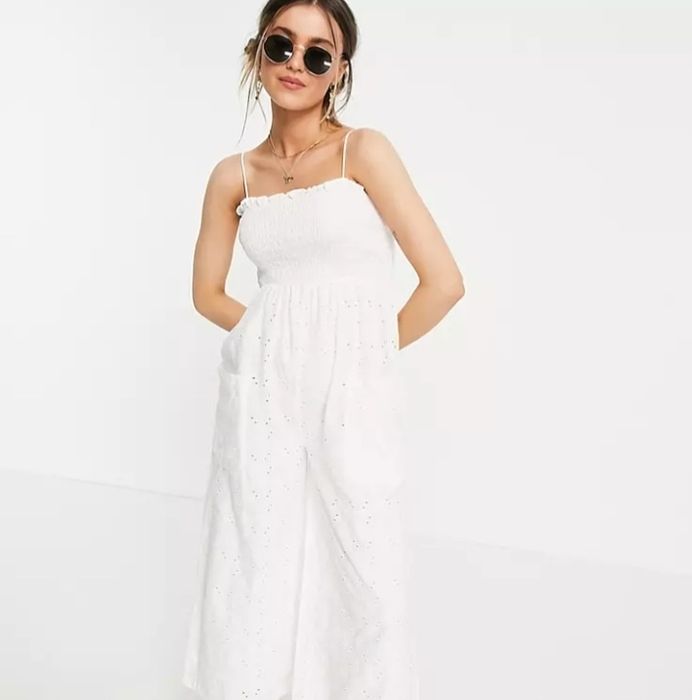 OKAZJA asos biały bawełniany kombinezon letni szerokie komplet  34 xs