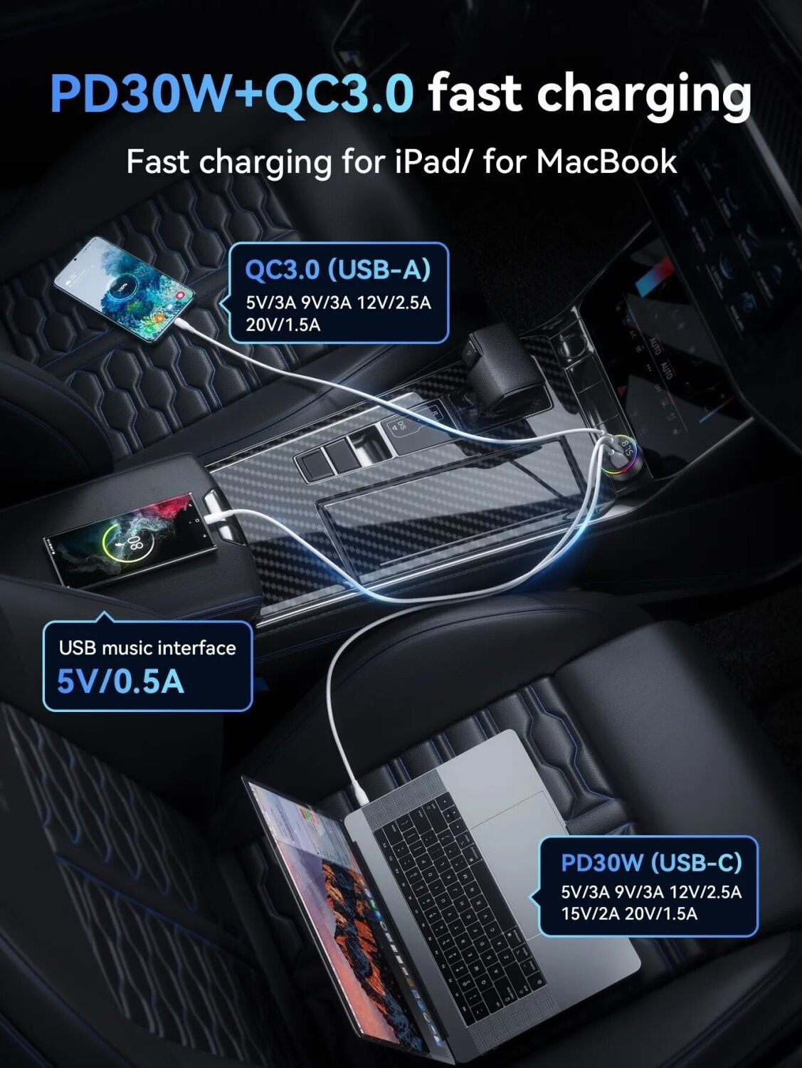 FM-Модулятор Hoco E82 Автомобільне Зарядне PD30W Швидка зарядка