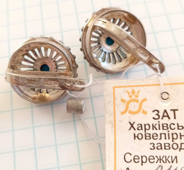 Вінтажні сережки з каменями Бірюза. Срібло 925 проба, з біркою