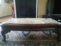 Mesa de centro madeira maciça e mármore