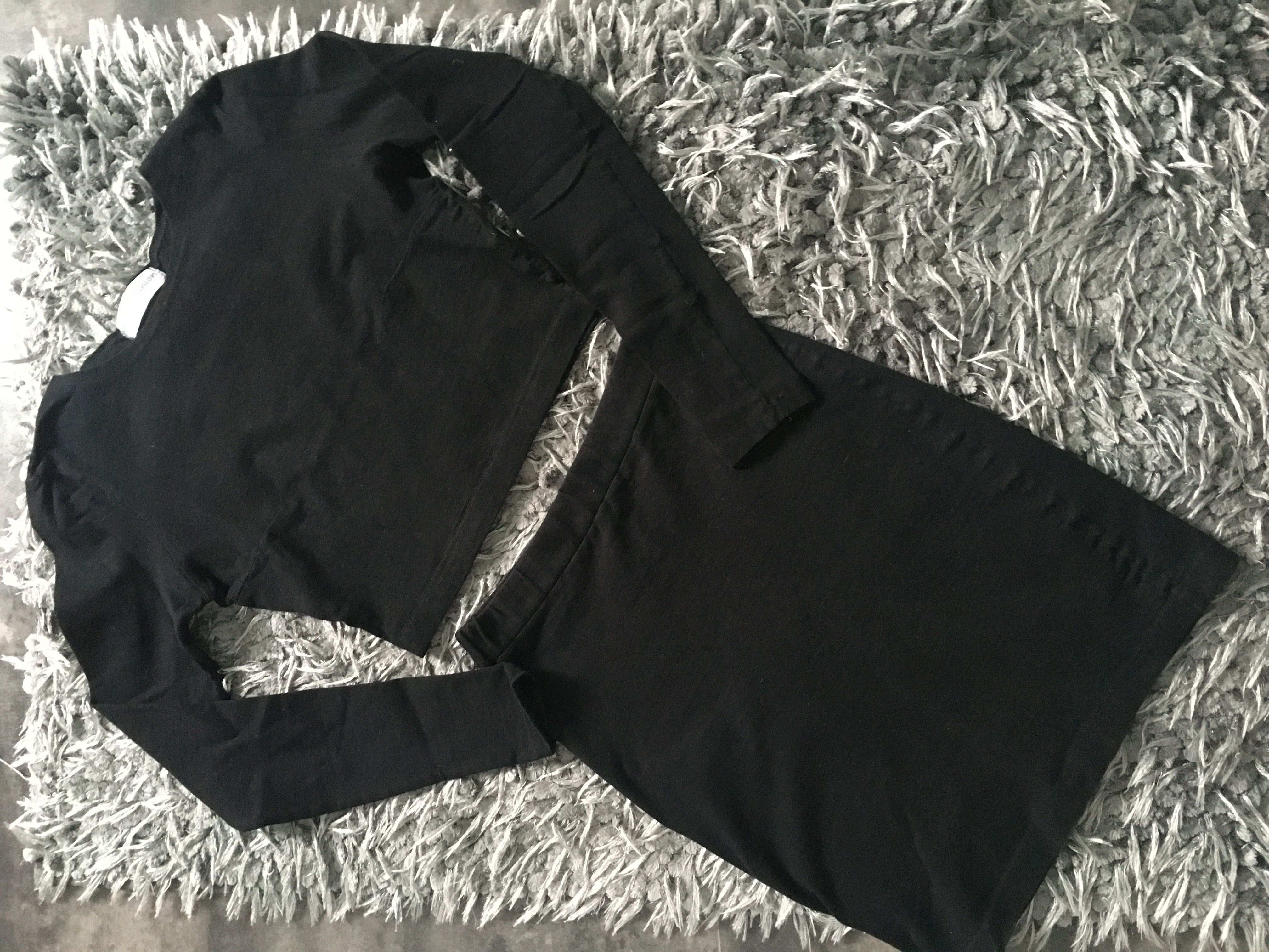 Czarny Komplet obcisła spódnica + crop top z długim rękawem XS