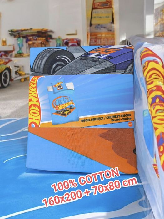 Pościel dziecięca bawełniana 100% Hot Wheels 160x200 + 70x80 cm