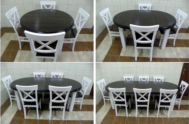 Stół okrągły rozkładany biały krzesła bukowe salon jadalnia kuchnia