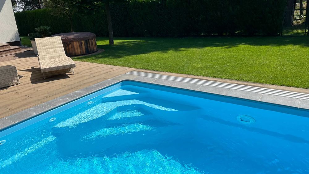 WYPRZEDAŻ Basen ogrodowy poliestrowy z laminatu 7,0x3,25x1,55 ZESTAW