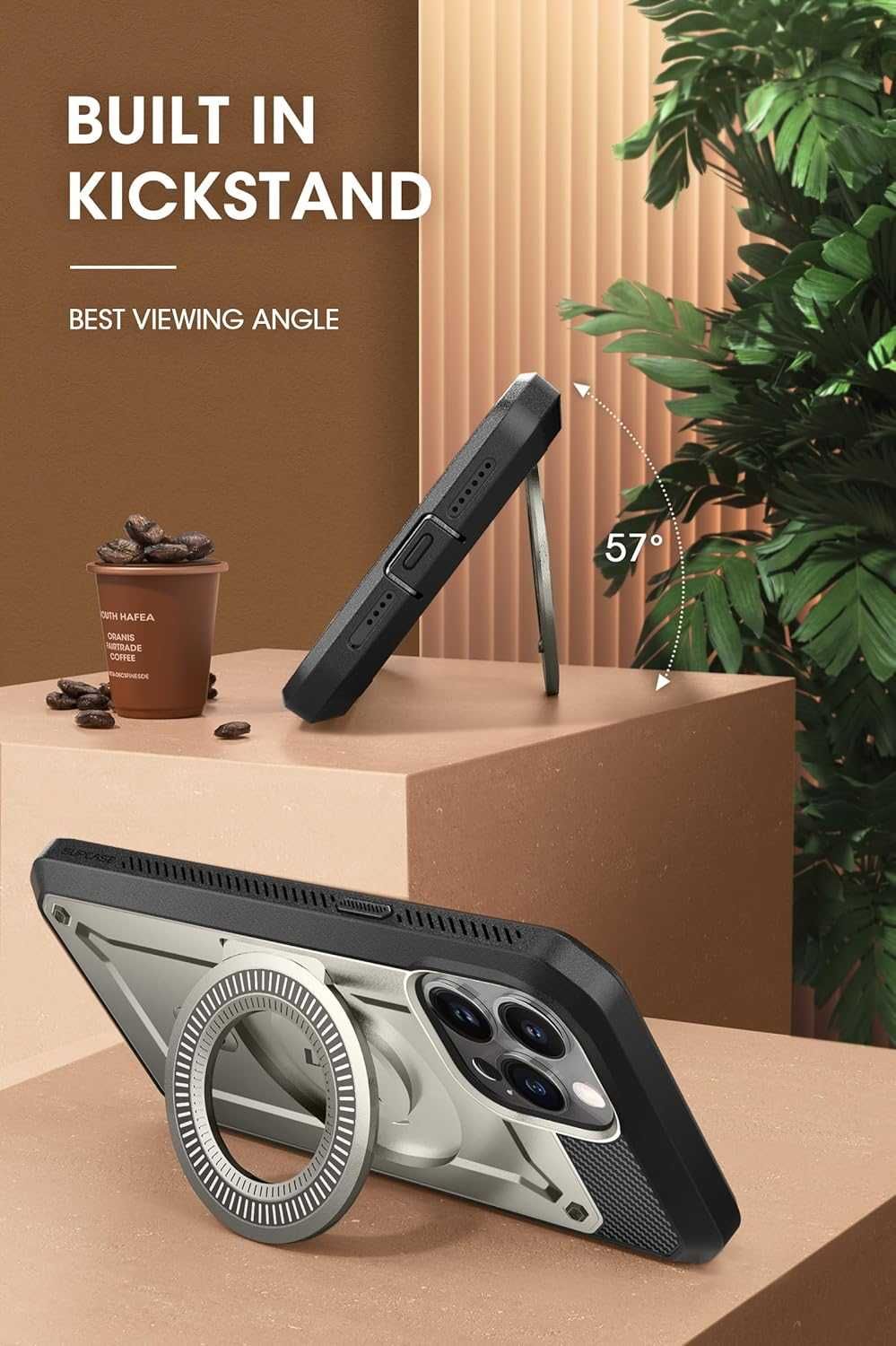 SUPCASE UB PRO etui MagSafe do iPhone 15 PRO 6.1 pancerne stojak szare