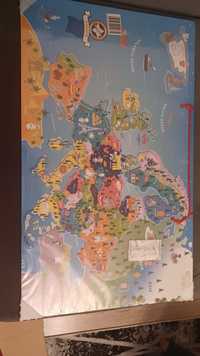 Drewniana mapa Europy z magnesami puzzlami