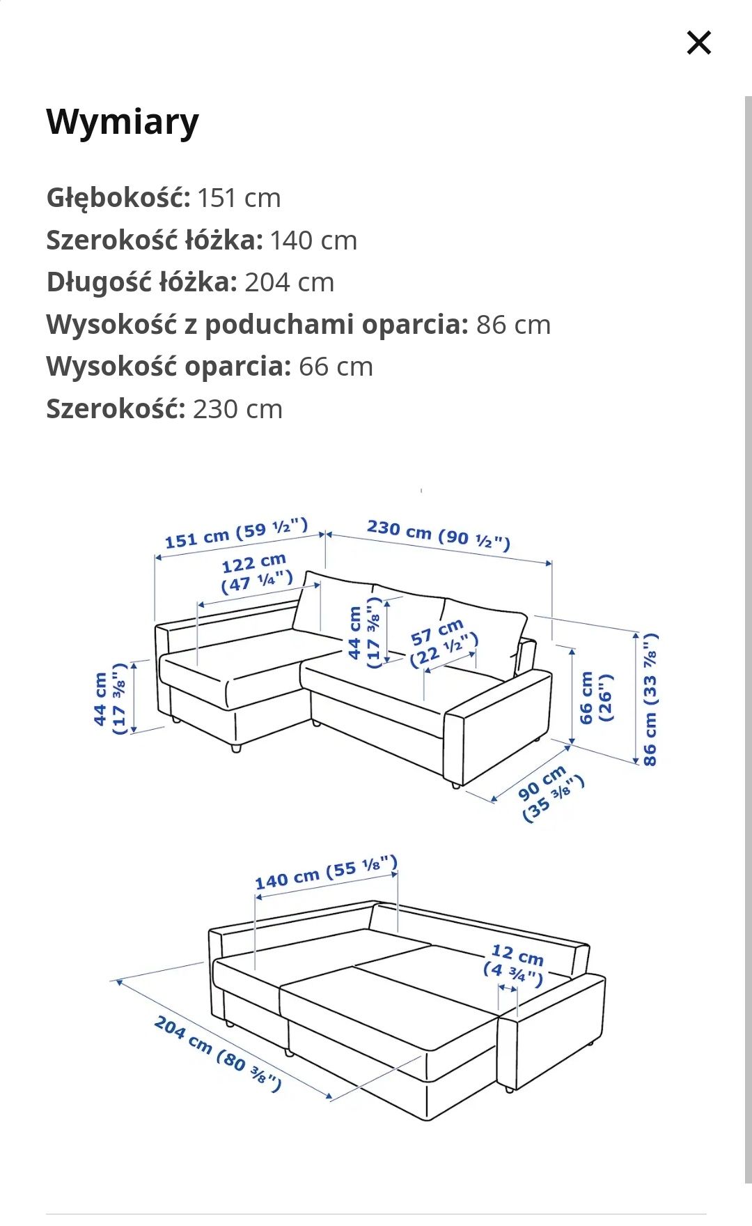 Narożnik Ikea z pojemnikiem rozkładany