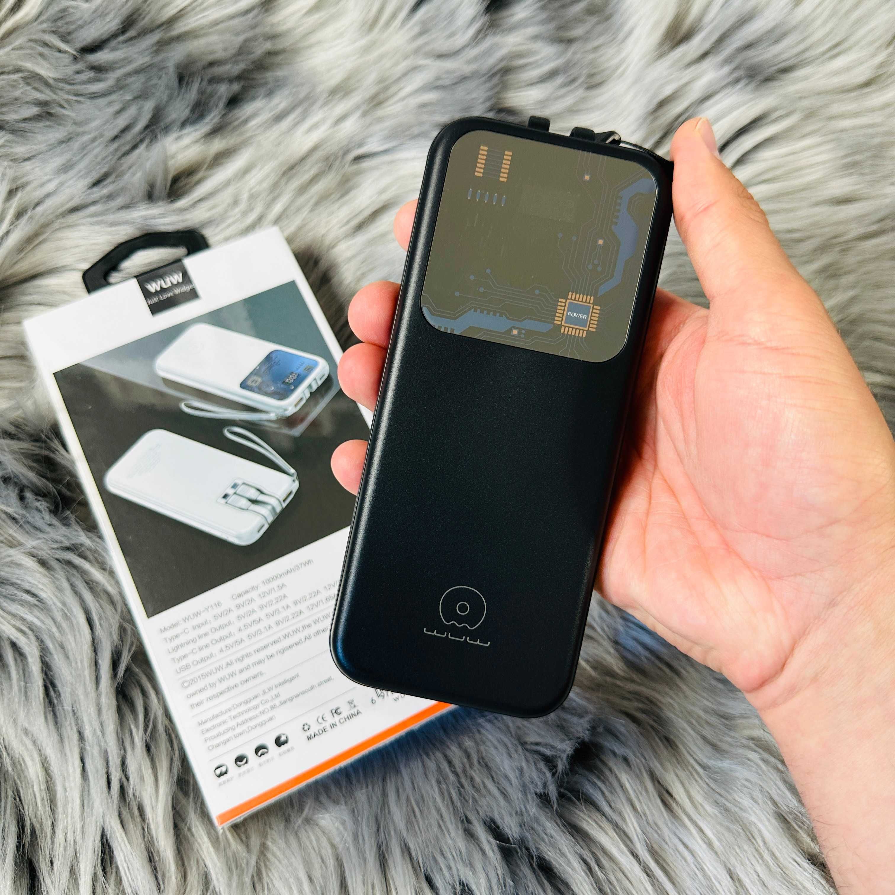 Павербанк 10000 mAh з 2 кабелями 22.5W та екраном Wuw Y116 Power bank