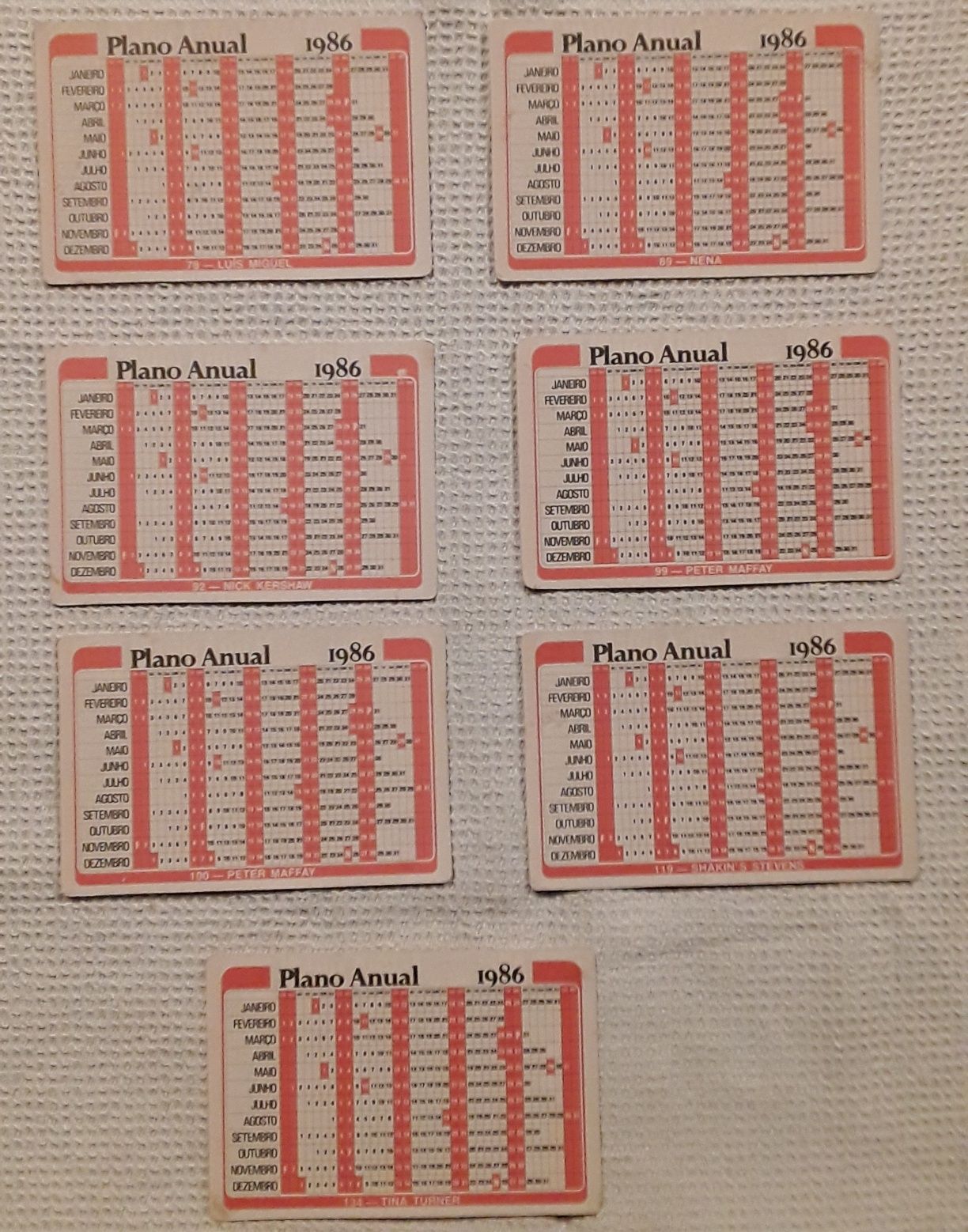 Calendários de bolso da colecção Plano Anual do ano 1986