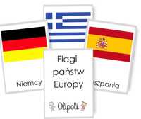 Karty obrazkowe - Flagi państw Europy - Montessori 7x10cm