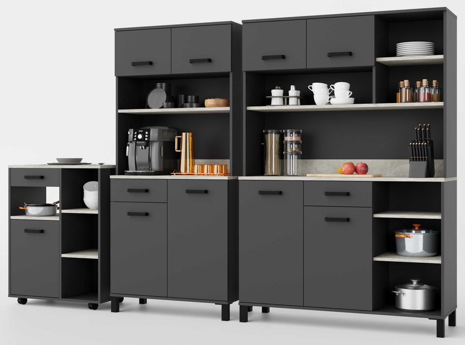 Bufet Kredens Kuchenny Linda Antracyt Zestaw  + Blaty