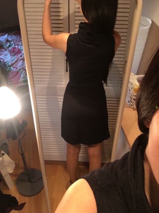 Sukienka czarna przed kolano granatowy wzór golfik Top Secret 34 XS