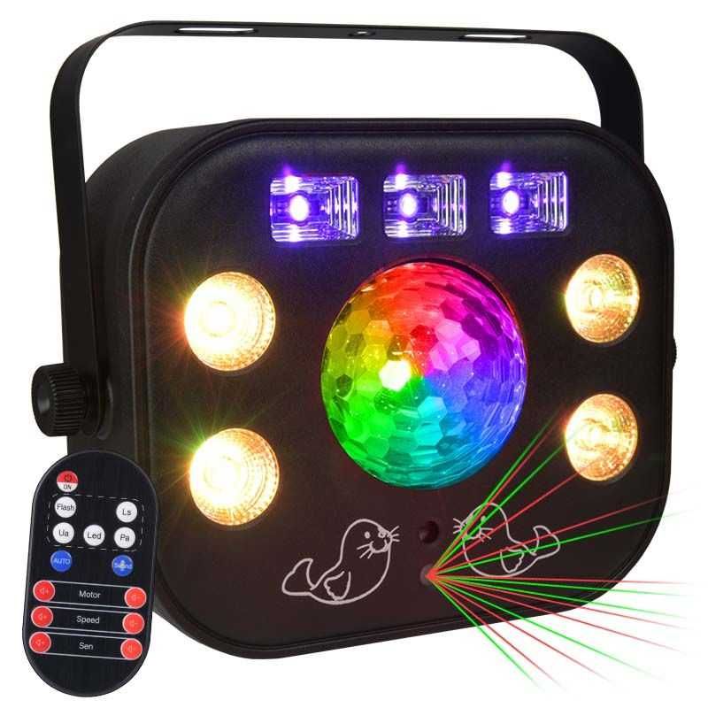 4-Efekty LED Kula Laser Strobo UV Mix Wzorów i kolorów RGBW DMX Pilot