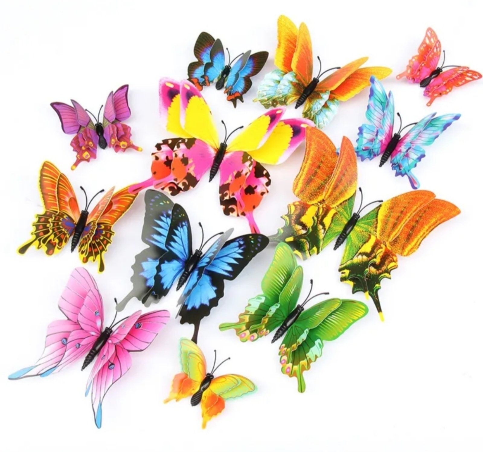 Різнокольорові 3d метелики, набір метеликів 12 шт, декор із метеликів