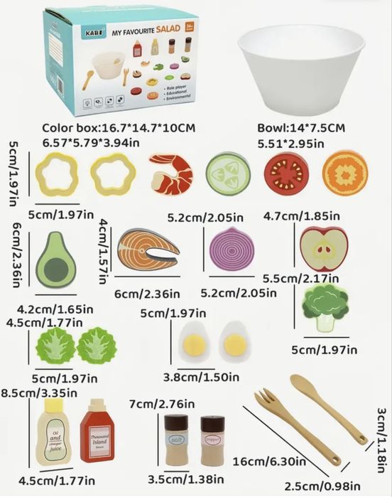 Дитячий дерев’яний набір “My Favourite Salad”/іграшкова кухня/посуд