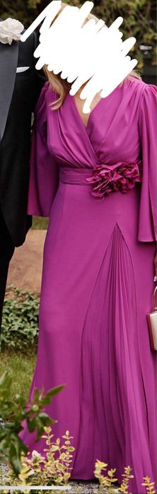 Janachowska Collection Wieczorowa suknia z kwiatową aplikacją fuksja