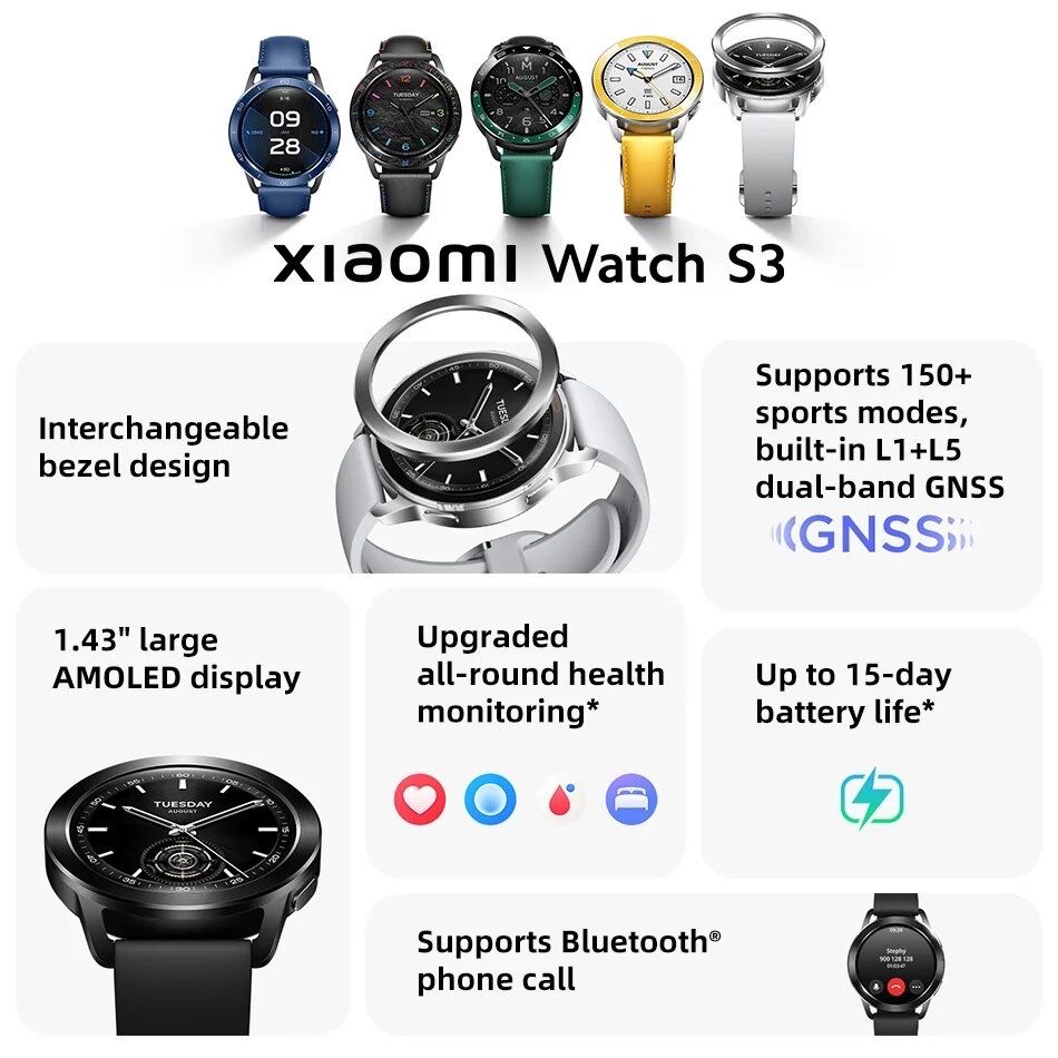 Смарт-часы Xiaomi Watch S3 NFC + стекло Global Version Black Новые