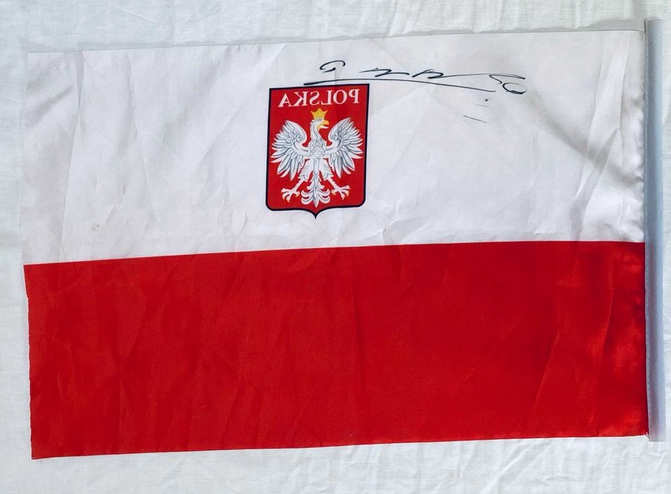 UNIKAT Autograf Piotr Gruszka flaga Polski z memoriału Wagnera