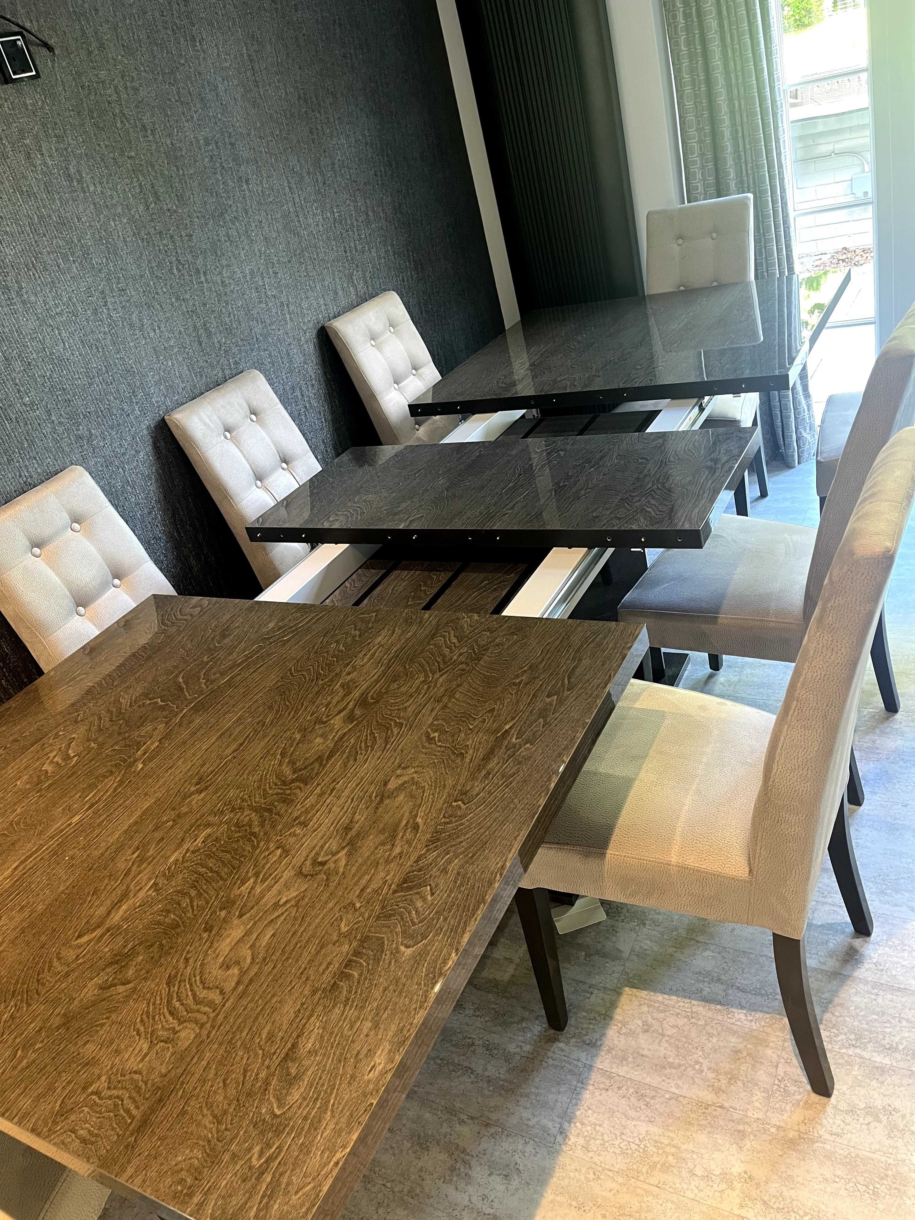 Italian Grey Extending Table and 8 Matching Micro Fibre Faux Chairs
