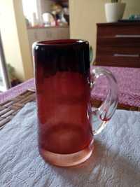 Prl kufel wazon szkło huta Tarnowiec czerwony cieniowany