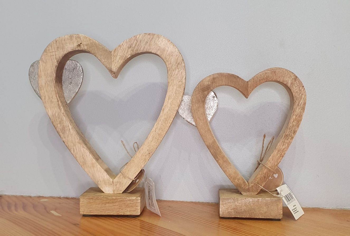Dekoracja dwa drewniane serca Boltze