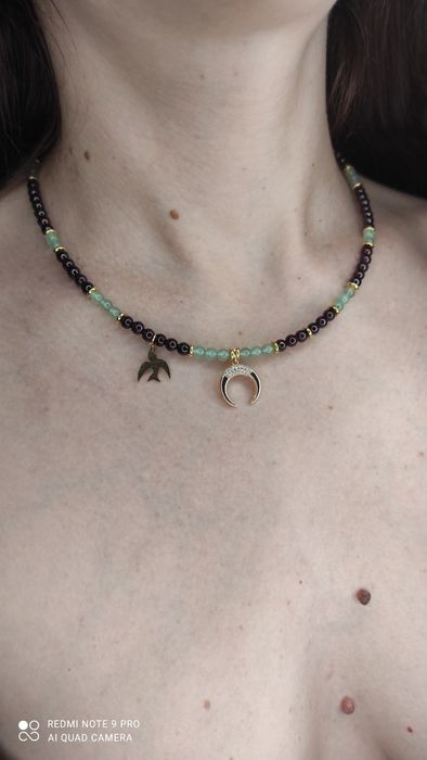 Чокер кольє намисто з натуральних каменів позолота