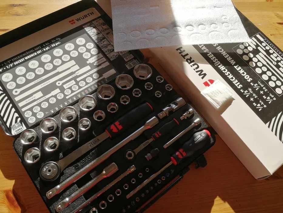 Zestaw kluczy nasadowych Wurth 56 1/2 + 1/4 cala, elementów, nowe