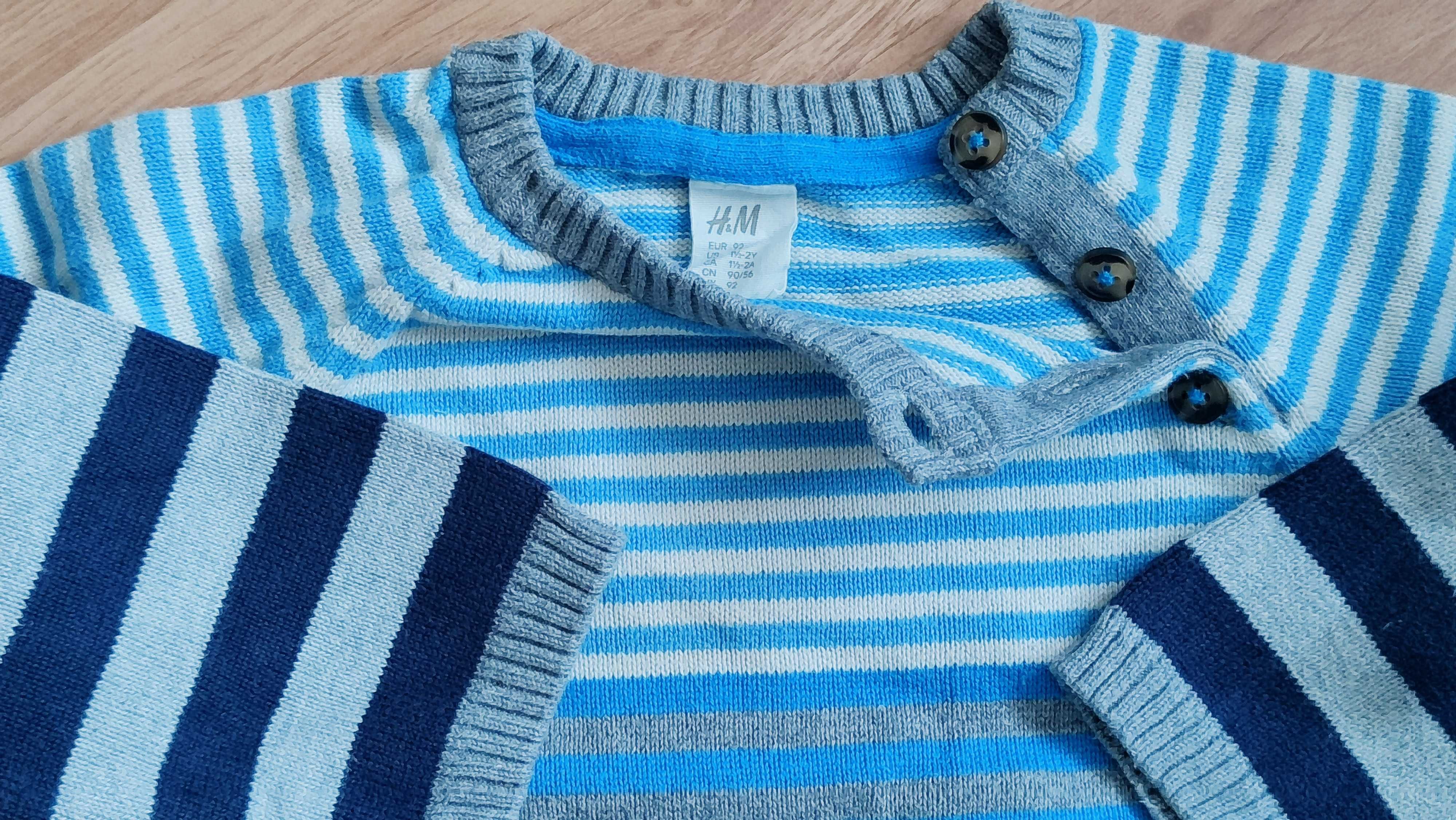 Sweterek w paseczki błękit granat popiel biel H&M