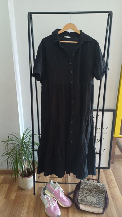 Sukienka midi czarna 44 długa oversize XXL wiskoza plus size