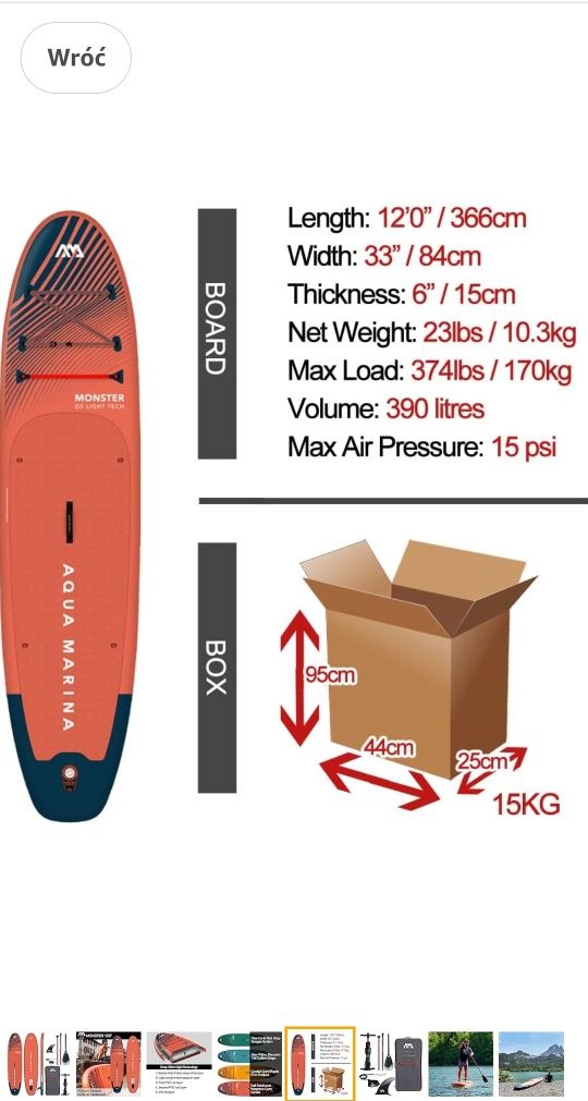 Sup Deska pompowana Aqua Marina Monster 12'0 BT-23MOP  nowe gwarancja