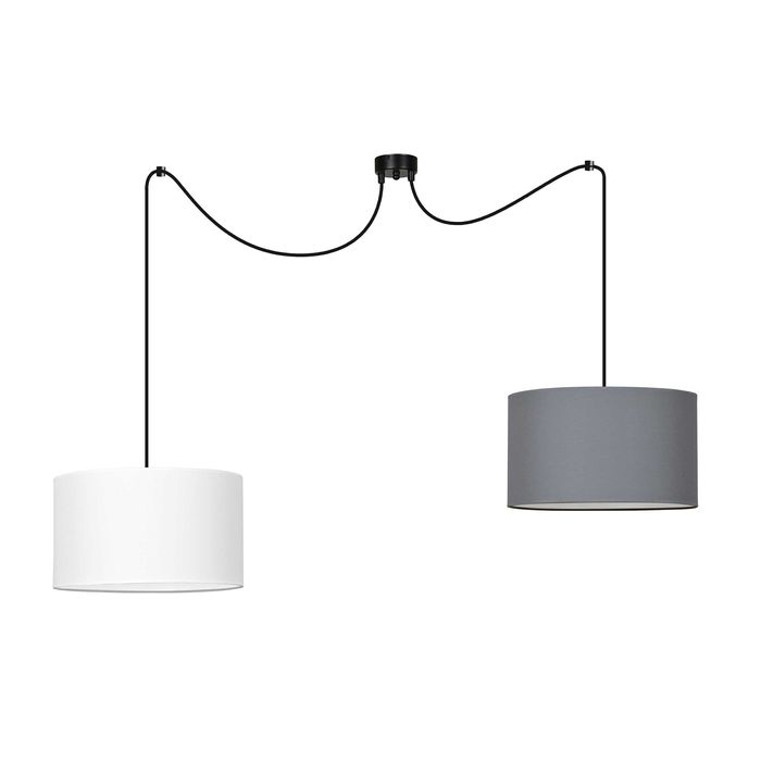 Lampa wisząca ROTO podwieszane przewody, abażury biały/szary + żarówki