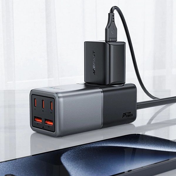 Ładowarka biurkowa Acefast Z2 GaN 75W PD 3x USB-C 2x USB-A - czarno-sz